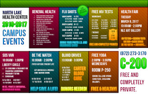 Health Center informational poster for North Lake campus